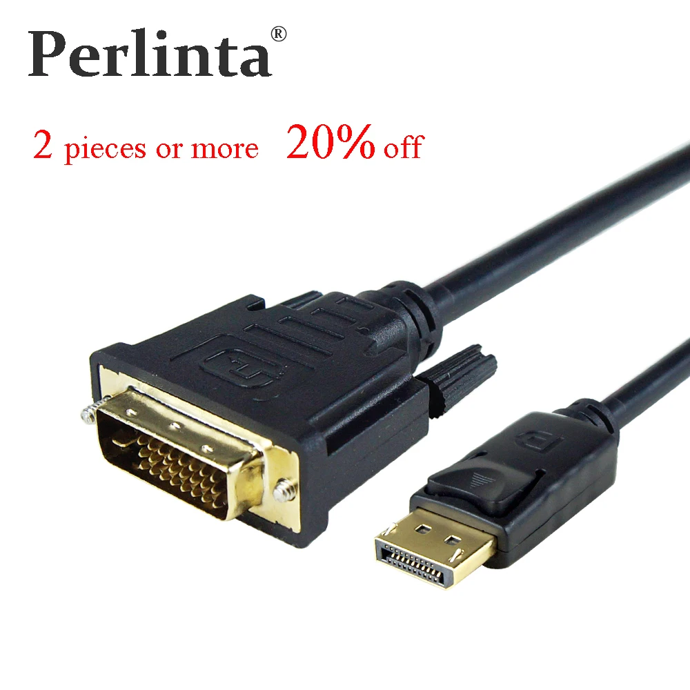 Perlinta DP TO DVI Cable,1.8M DisplayPort Plug to DVI D 24+1 Gold