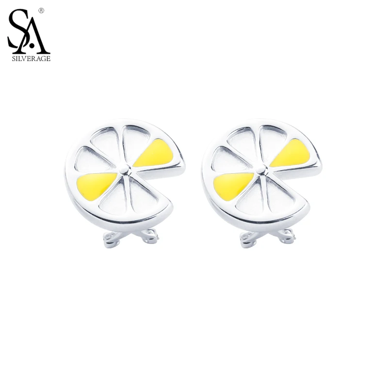 

SA SILVERAGE 2017 New Arrival Solid 925 Sterling Silver Stud Earrings for Women Fine Jewelry Yellow Lemon