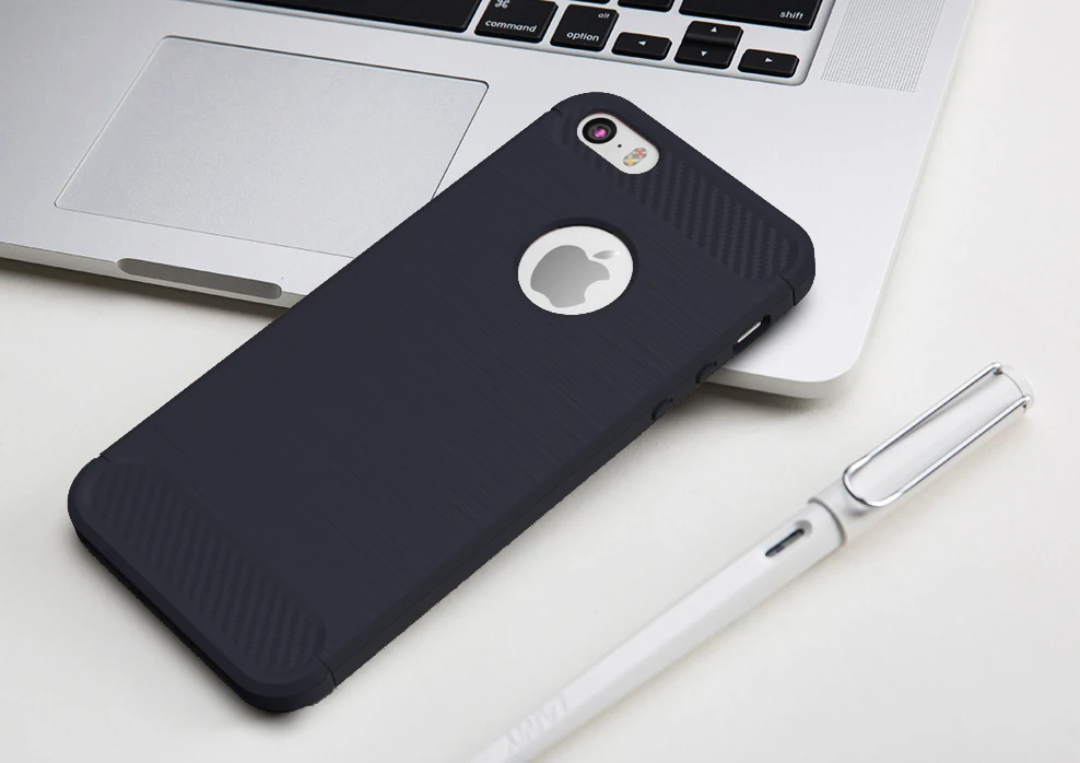 

Cyato Phone Case Bumper On The For iPhone 5 5S SE 6 6S 7 8 Plus Carbon Fiber Texture Brushed Soft Silicone TPU Back Cover Cases