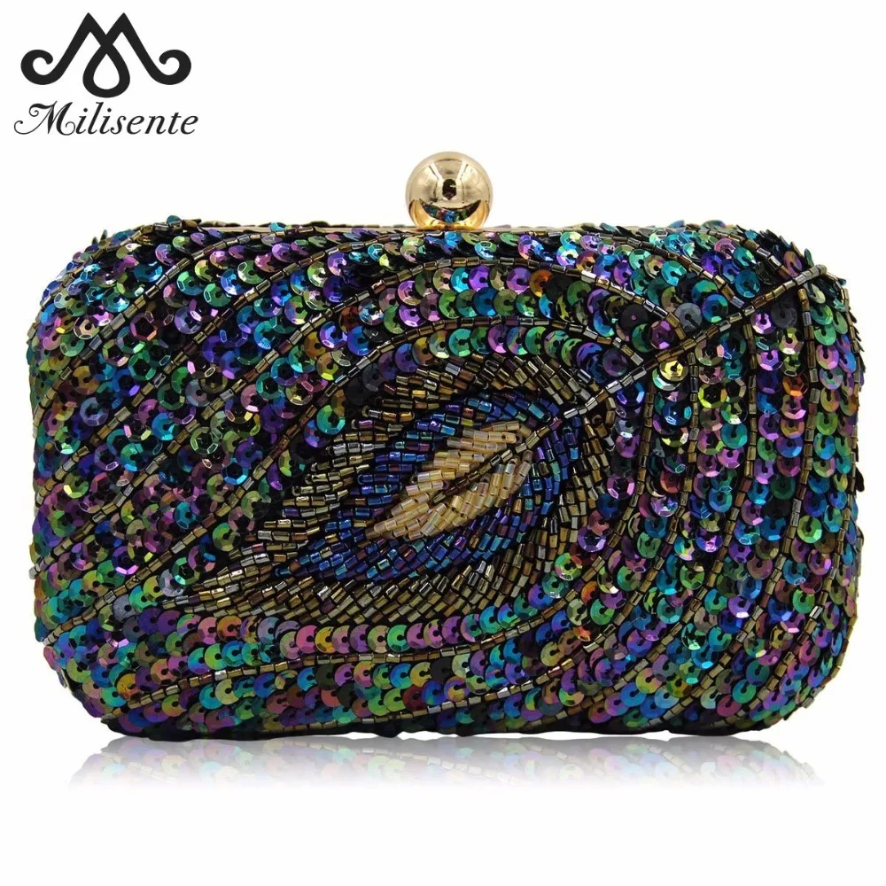 

Milisente New Design Ladies Evening Bag Women Sequined Beaded Wedding Party Floral High Quality Clutch With Chain