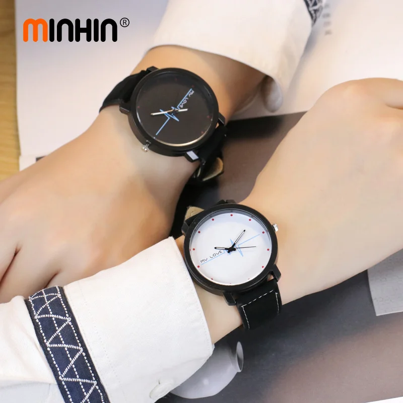 

MINHIN Fashion Couple Casual Watches Personalized Heartbeat Doodle Velvet Wrist Watches Student Leather Quartz Watch