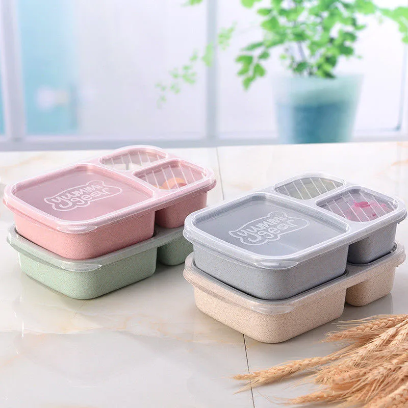 

Wheat Straw Fiber Lunch Box Tableware 3 Compartments Thermal Insulated Bento Box Picnic Food Container Storage Box 2017ing