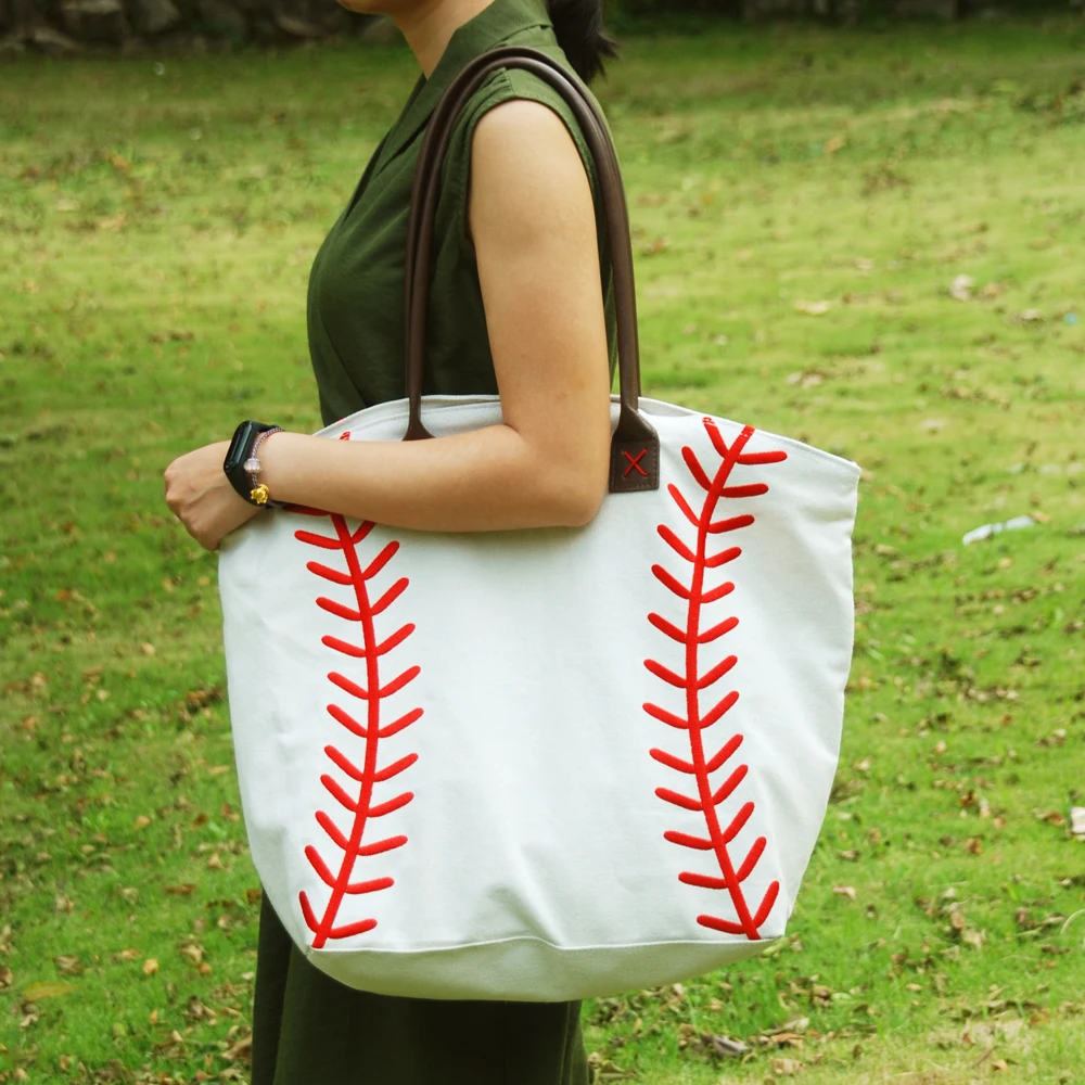 NEW Embroidered Baseball Totes Canvas Tote Adult Size Baseball Tote