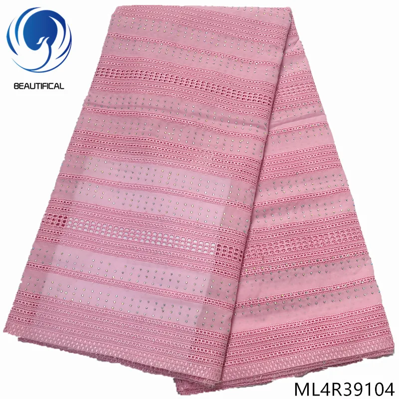 

BEAUTIFICAL african lace fabrics High quality dry cotton lace stones fabrics 5yard swiss voile lace fabric for wedding ML4R391