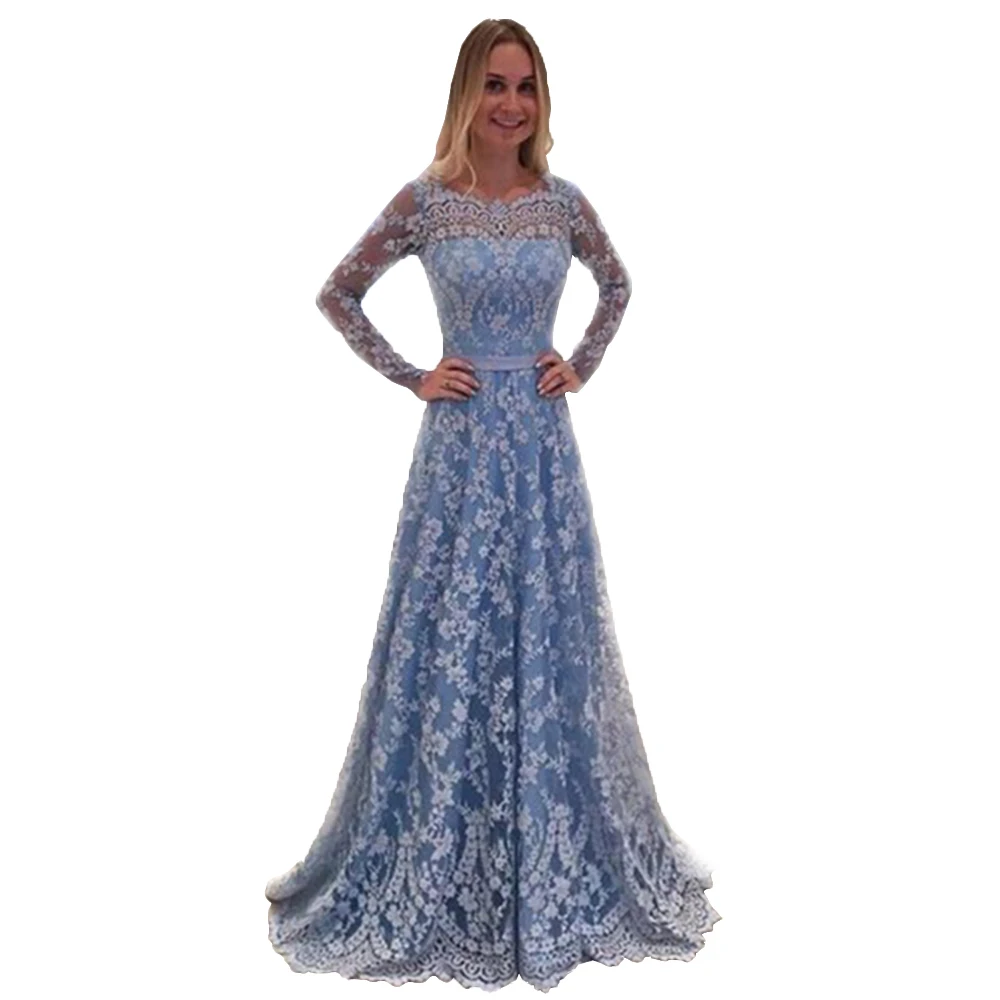 

Elegant Women Evening Maxi Dress Fashion Long Sleeved V neck Sexy Backless Dresses Lady Lace Prom Party Dress New Female vestido