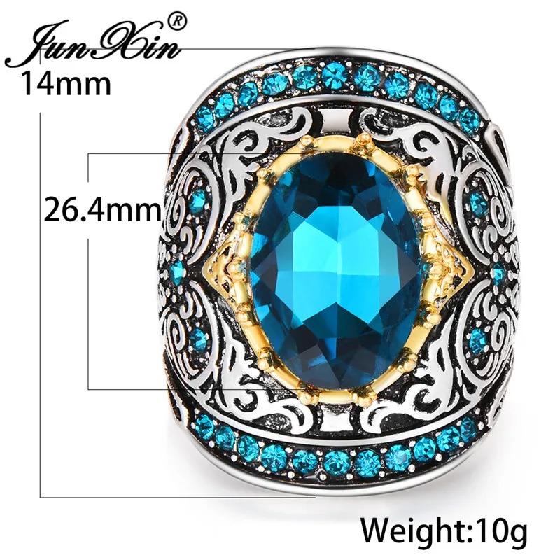 JUNXIN Boho большие овальные хрустальные панковские свадебные кольца для мужчин и женщин античное серебряное синее циркониевое широкое большое обручальное женское кольцо
