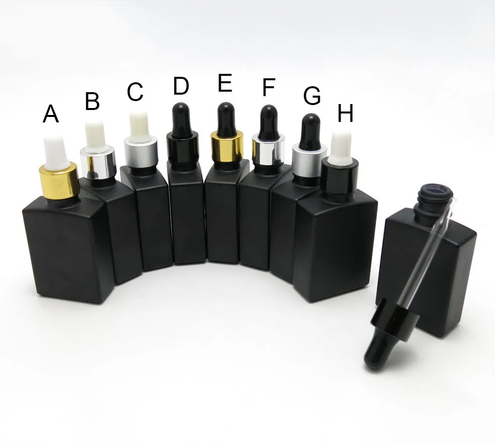 

10PCS/LOT 30ML Matte Black Square Essential Oil Dropper Bottles With Aluminum Dropper Cap