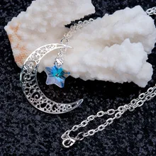 8SEASONS Fashion Hollow Moon Necklace AB Color Glass Star Sliver Plated Necklace Hot Handmade Jewelry