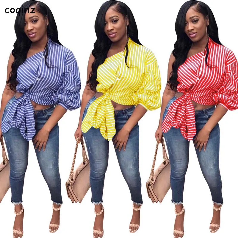 

summer 2019 plus size cropped women blouse sexy off shoulder striped shirt womens tops and blouses befree streetwear 3750