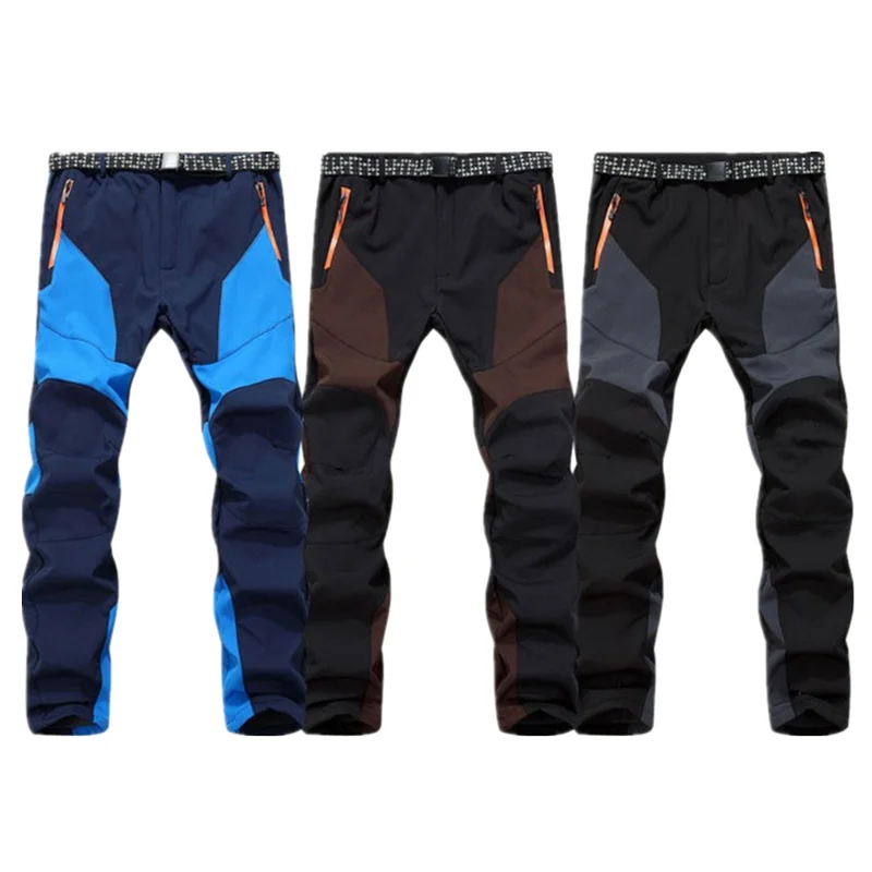 Winter Men Warm Softshell Fleece Pants Skiing Snowboard Outdoor Sport Hiking Trousers Grey Camping Climbing Breath Snow Pants