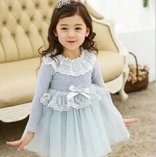 2016 Sweet Flower Collar long Sleeve Pure Color Infant Baby Girls