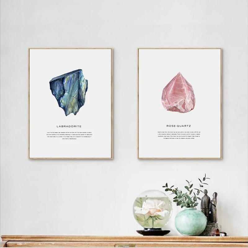 

Watercolor Crystals Geode Art Canvas Painting Wall Picture Rose Quartz Gem Canvas Prints And Poster Modern Home Agate Art Decor