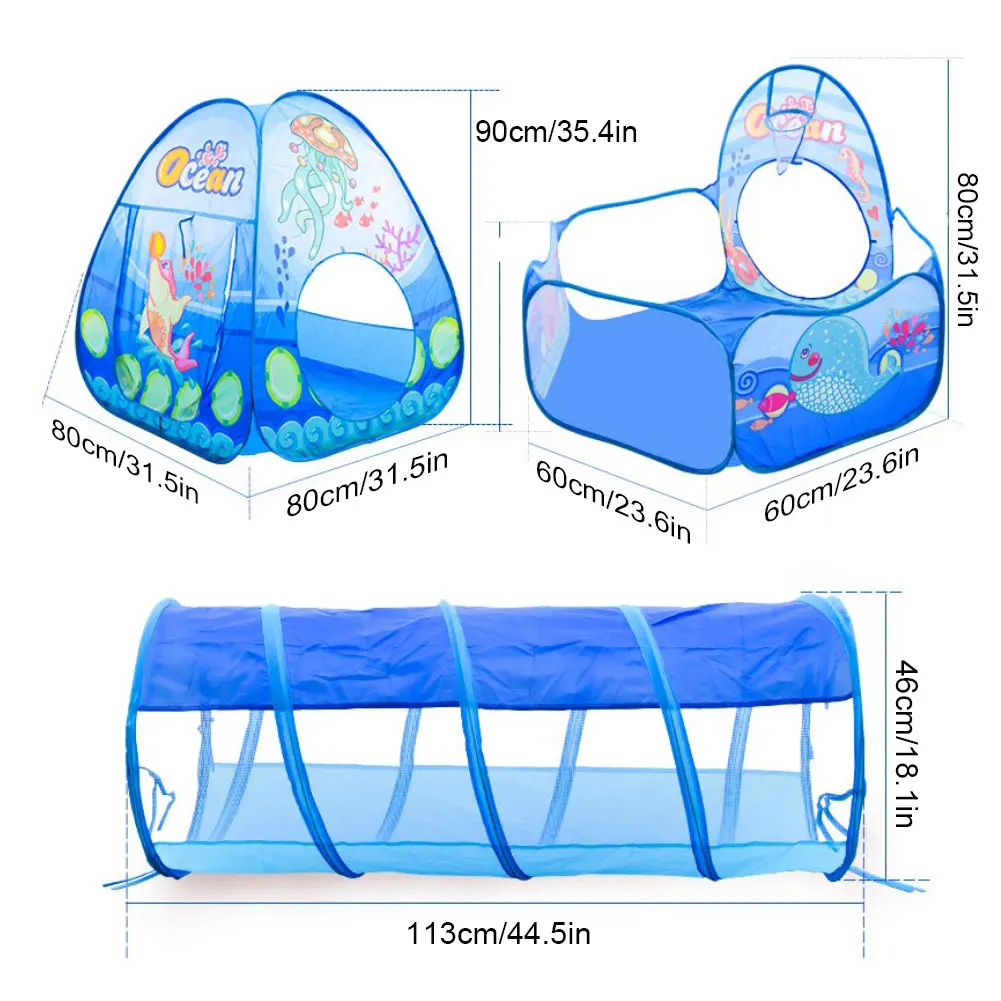 Детская игровая палатка с мультипликационным принтом «3 в 1» палатка для ползания туннель игровой дом океан пул Портативный, прочный, прост в установке