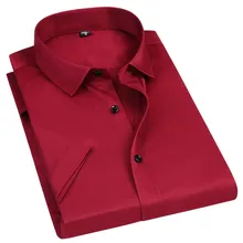 Эластичная облегающая Мужская рубашка с коротким рукавом, красная, белая, черная, синяя, Мужская официальная одежда, повседневная рубашка, Классическая одноцветная