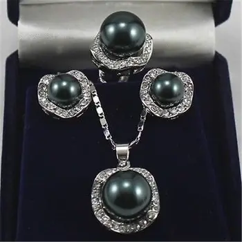 

Wedding Jewelry 10mm &14mm Black Necklace Earrings Ring Set
