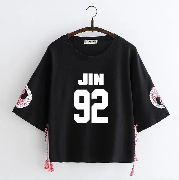 EXO хлопковая Футболка k-pop японский стиль Маленькая Свежая футболка с круглым вырезом для девочек уличная кавайная футболка женские свободные летние топы - Цвет: JIN 92