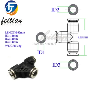 

High quality 20 PCS 14mm Plastic Push In Equal Tee Pneumatic Quick Connector Fitting Pipe/Copper head connector FREE SHIPPING