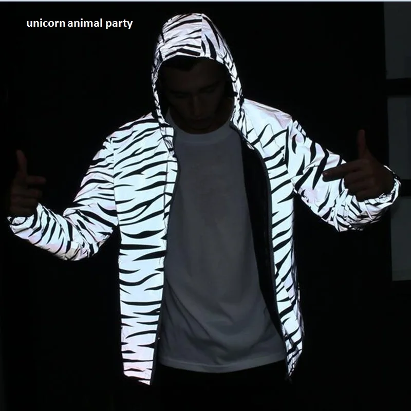 Мужская флуоресцентная куртка zebra Повседневная ветровка в стиле хип хоп