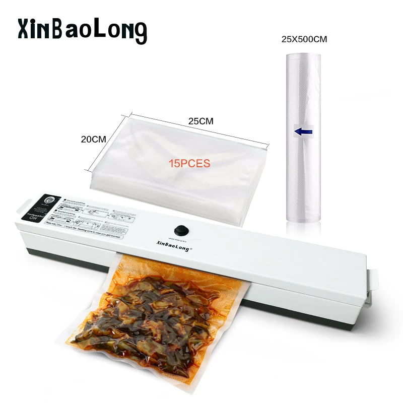 

Food Vacuum Sealer Packaging Machine Automatic Electric Film Food Sealer Vacuum Packer 1 roll 25x500cm and 15pcs 20x25cm Bags