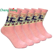 5 пар в упаковке, женские весенне-зимние носки из кроличьей шерсти, плотные теплые рождественские праздничные Носки с рисунком оленей, мягкие носки Meias