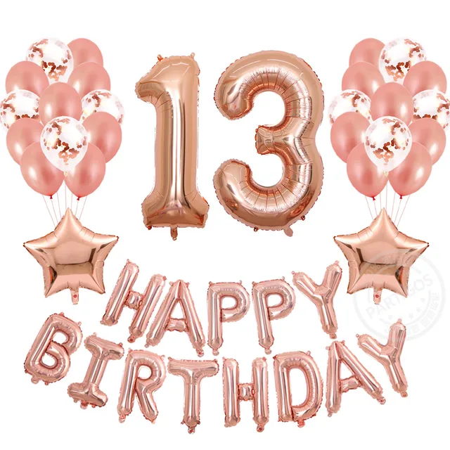 41pcs/lot 13th Birthday decorations 13th Birthday Balloons Rose Gold ...