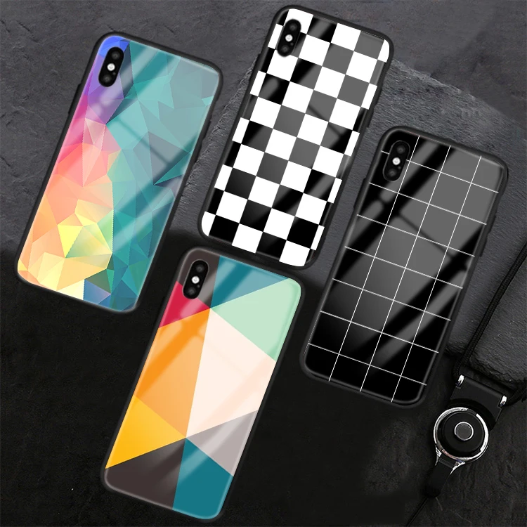 Черно белый клетчатый черный стеклянный чехол для iPhone 6 6s 6plus 7plus 8plus x XS MAX чехлы