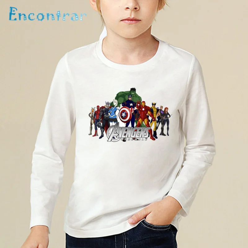 Детская забавная футболка с героями мультфильмов «мстители» Детская футболка с длинными рукавами удобная повседневная одежда для маленьких мальчиков и девочек LKP5512