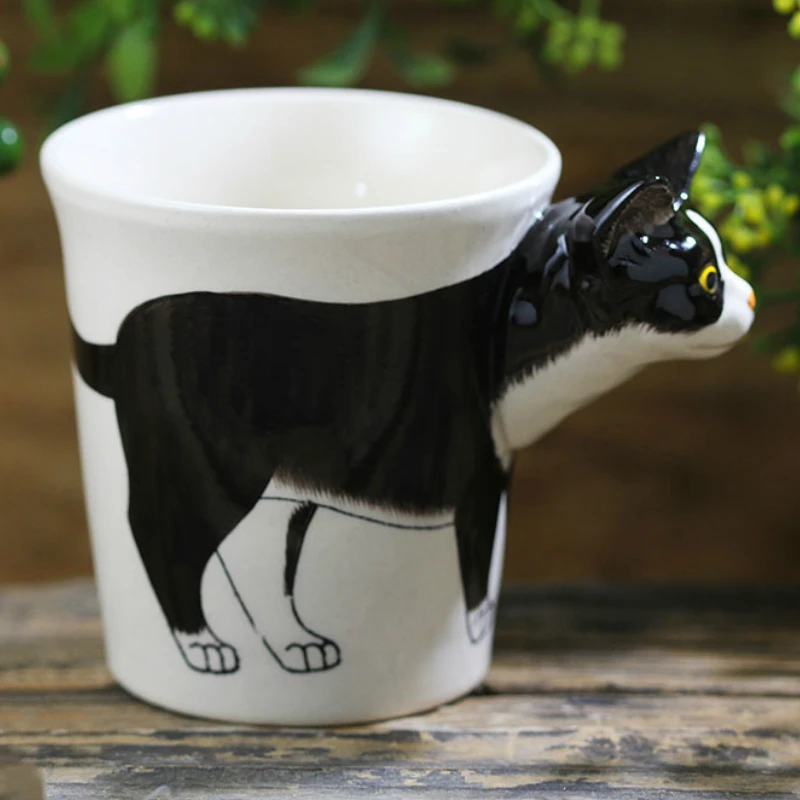Милый смокинг кошка керамическая чашка 3D мультфильм кофейная чашка ручная роспись Животное Кружка экологически чистый один слой