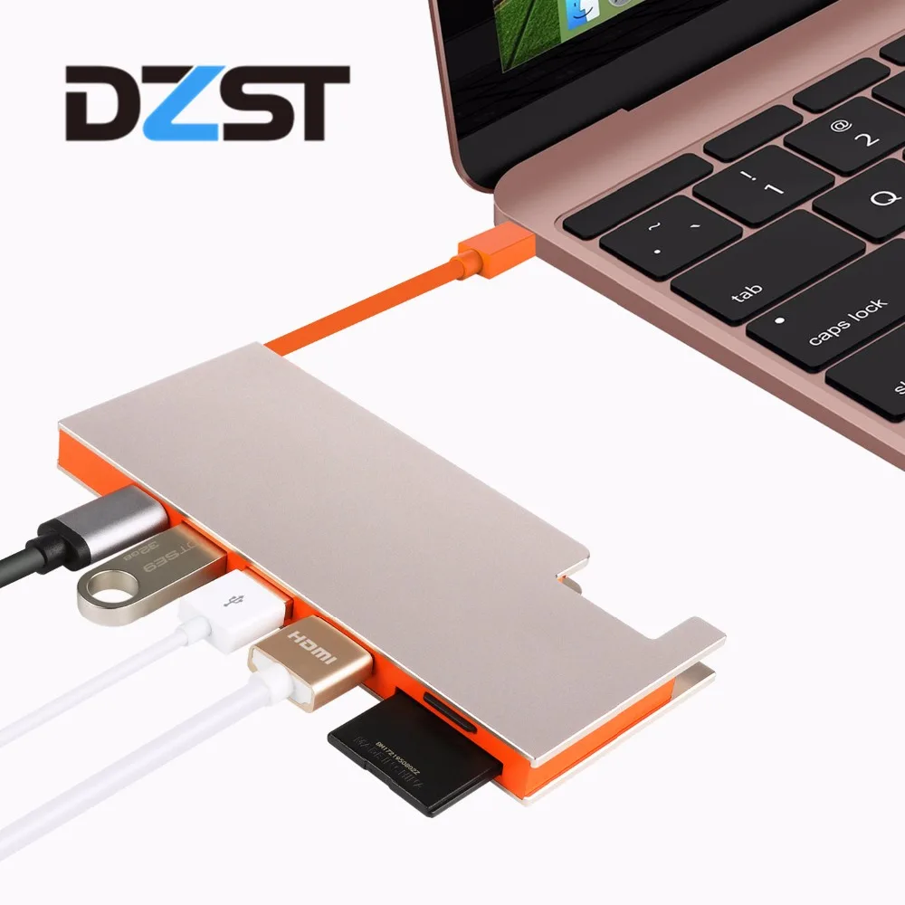 

DZLST Aluminum Type C 3.1 Hub to USB 3.0 HDMI 4K 30Hz TF SD USB C PD Power Delivery Card Reader For Laptop Macbook Adapter dock