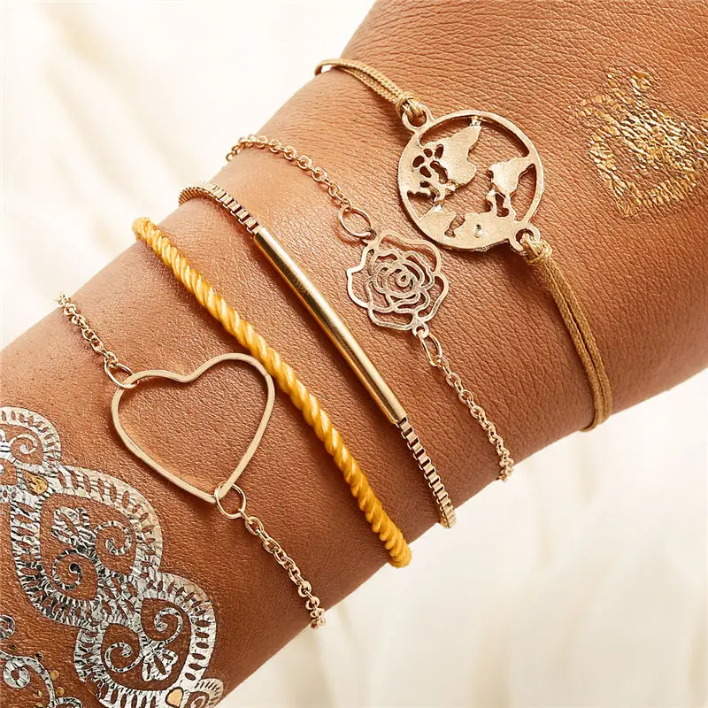 

9 Styles Vintage Mix Map Shells Wave Moon LOVE Crystal Marble Stone Bracelets for Women Boho Tassel Bracelet Jewelry Wholesale