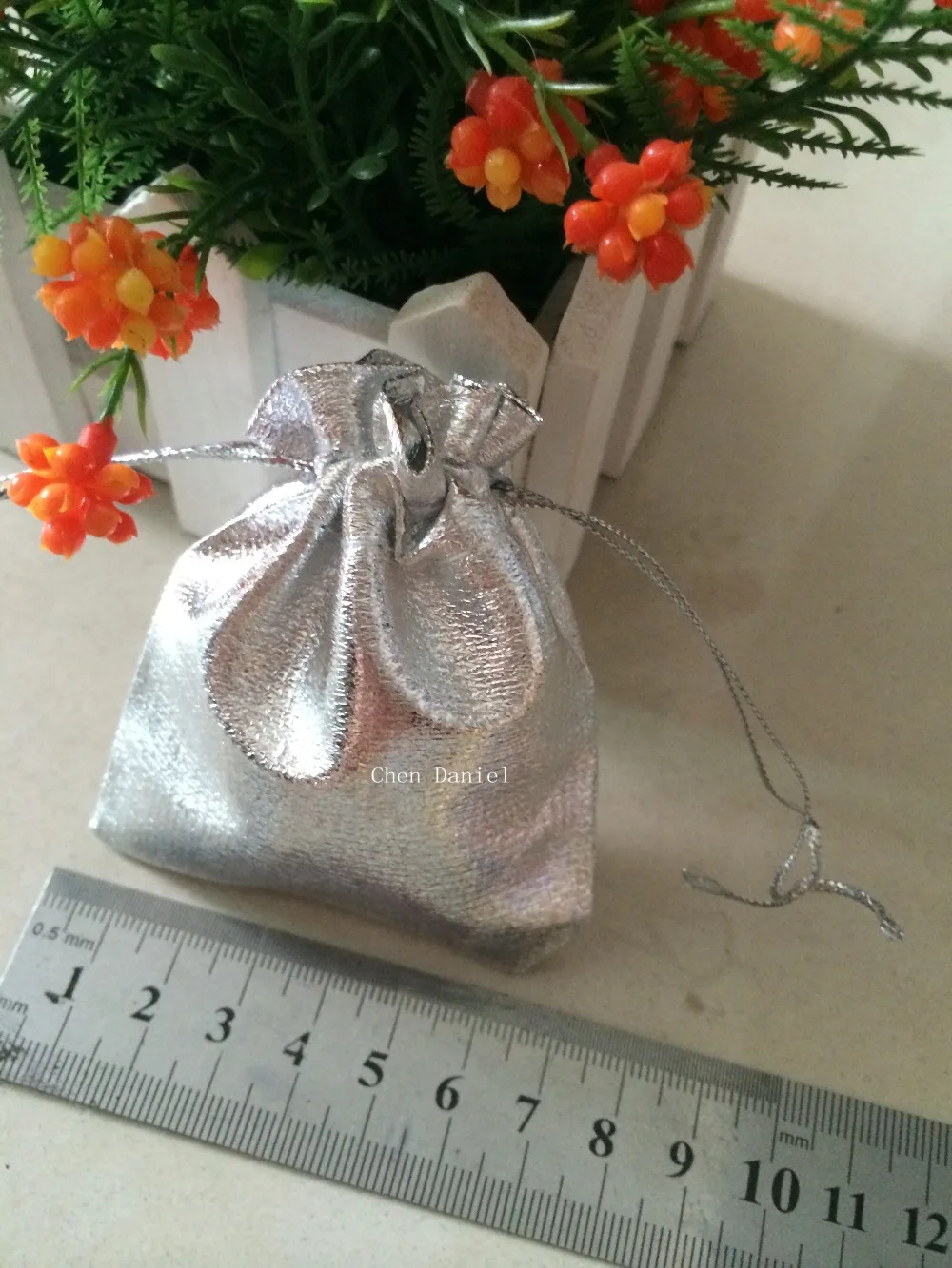 100 pcs 7x9cm Silver Plated Satin Gift Bags With Drawstring jewelry
