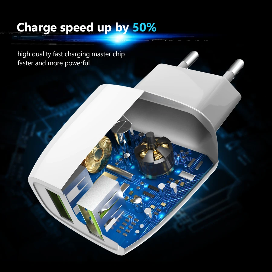 

Usb Charger Travel EU Plug 2.4a Fast Charging Adapter portable Dual Wall charger Mobile Phone cable For iphone Samsung xiaomi