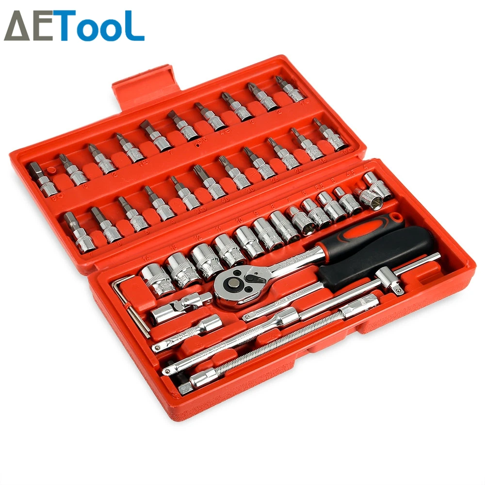 AETool 46Pcs/Set Universal Automobile Motorcycle Car Repair Tool Box