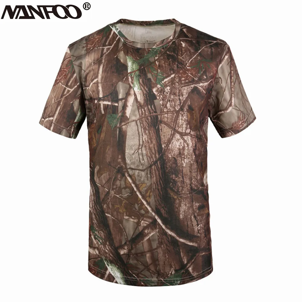 Men's Short Sleeve T-Shirt Bionic Camouflage Hunting Anti-Sweat Tactical Army CS Game Camo Breathable Sports Top | Спорт и