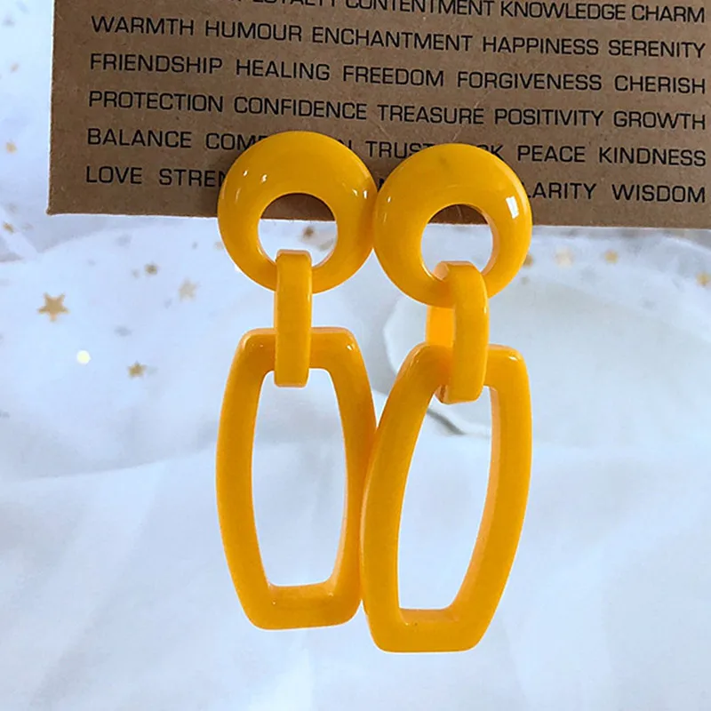 

UJBOX 2018 Geometry Yellow Resin Drop Earrings For Women Goddess Temperament Summer Earrings Female Gift E2652