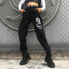 Подвеска дракон вышивка женские брюки-карго черные шорты с завышенной талией и карманами брюки уличная женская s джоггеры спортивные брюки
