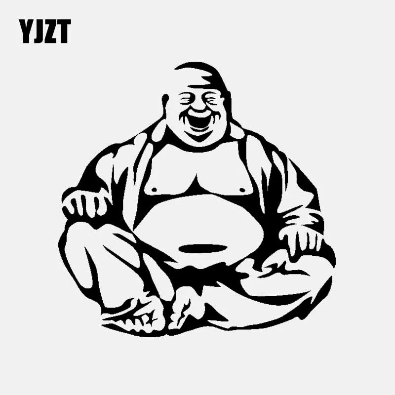 

YJZT 17CM*16.8CM Cartoon Vinyl Decal Car Sticker Laughing Buddha Buddhism Black/Silver C3-1523