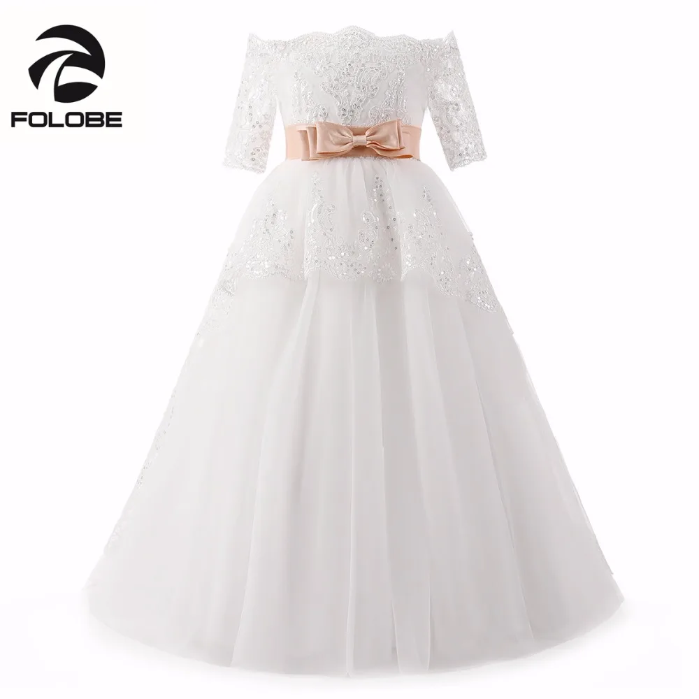 Sweet Off The Shoulder Sequin Beads Lace Flower Girl Dresses For Wedding Girls First Communion Gowns Special Occasion | Свадьбы и