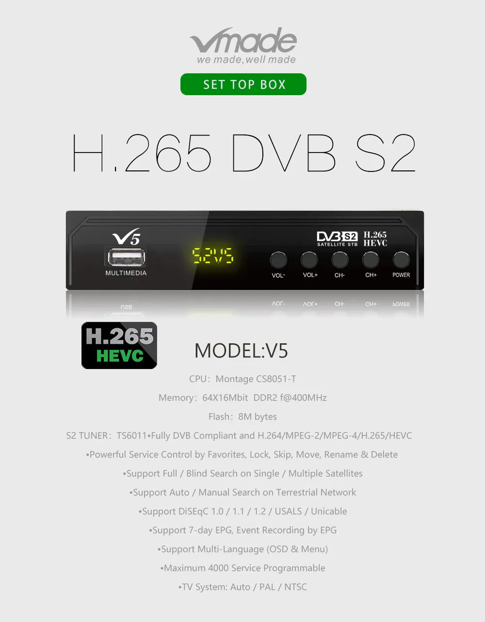 DVB-S2 V5 спутниковый ресивер цифровой ТВ-тюнер Поддержка HD H.265 AC3 DVB S2 рецептор Wifi CS Cline Biss Vu Youtube USB Захват