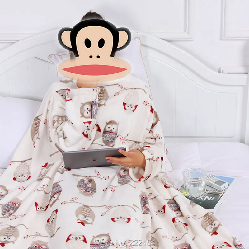 

Thick Snuggie Fleece throw blanket with Sleeve for Bed Cosy Travel Plaids TV Casual Relax for family holiday Warm Winter Plush