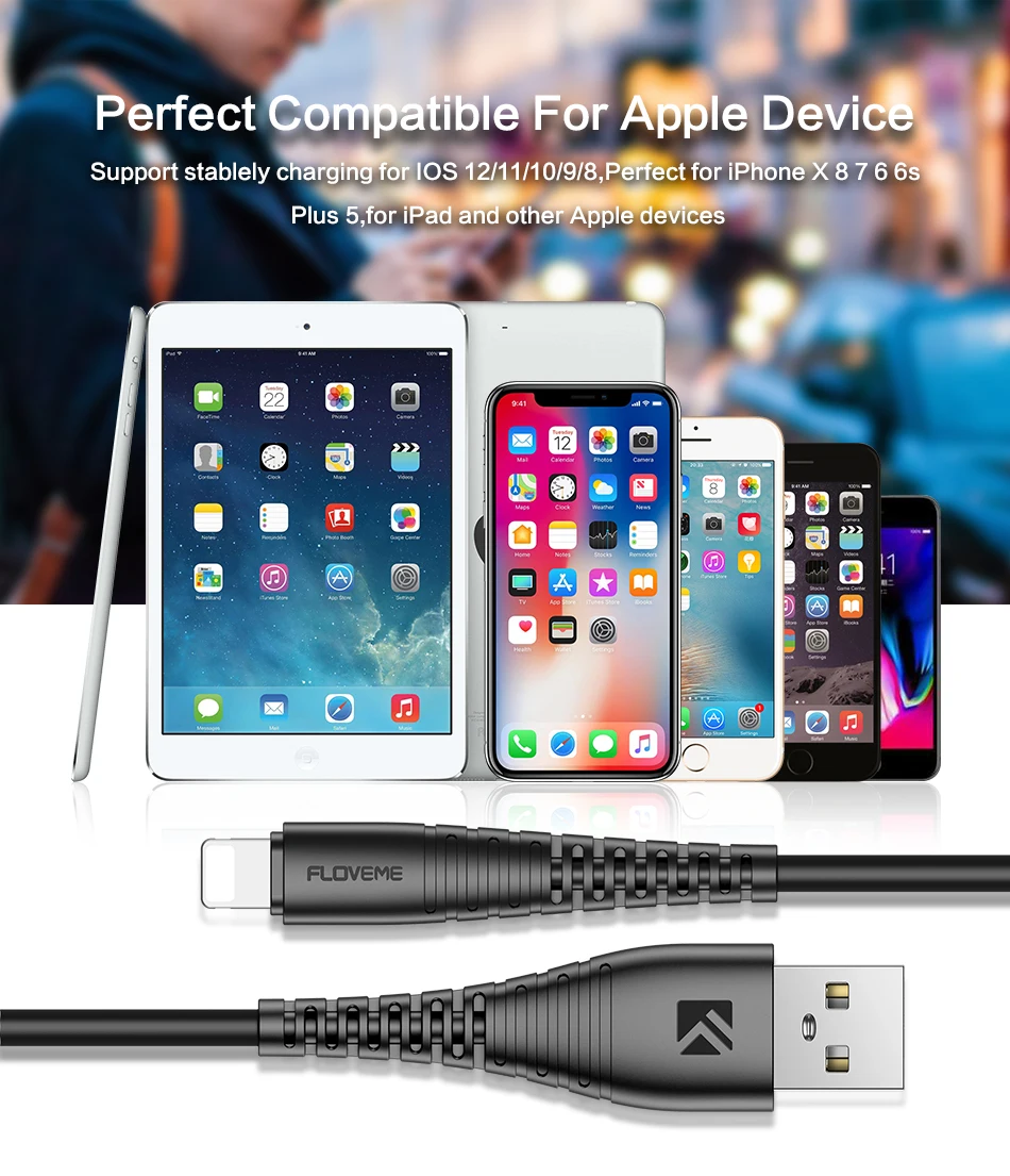 Floveme USB кабель для iPhone кабель X XS Max 8 7 Plus зарядное устройство для Cargador iPhone для Lightning-usb Зарядный провод телефонные кабели