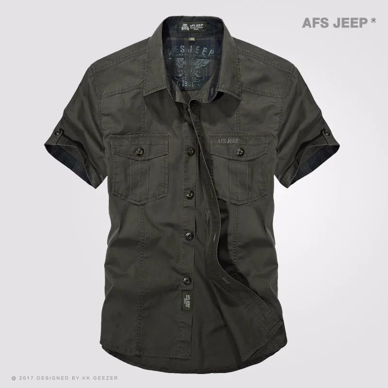 Рубашка в стиле милитари для мужчин хлопок рабочие повседневные рубашки короткий рукав свободные ArmyGeen карманы дышащий высокое качество платье рубашка большой 4XL - Цвет: Army Green