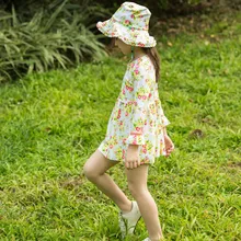 Для девочек Пляжная накидка юбка УФ UPF50+ защита от солнца Рашгард детский купальник для девочек Цветочный принт розовый купальный костюм Vivo-biniya