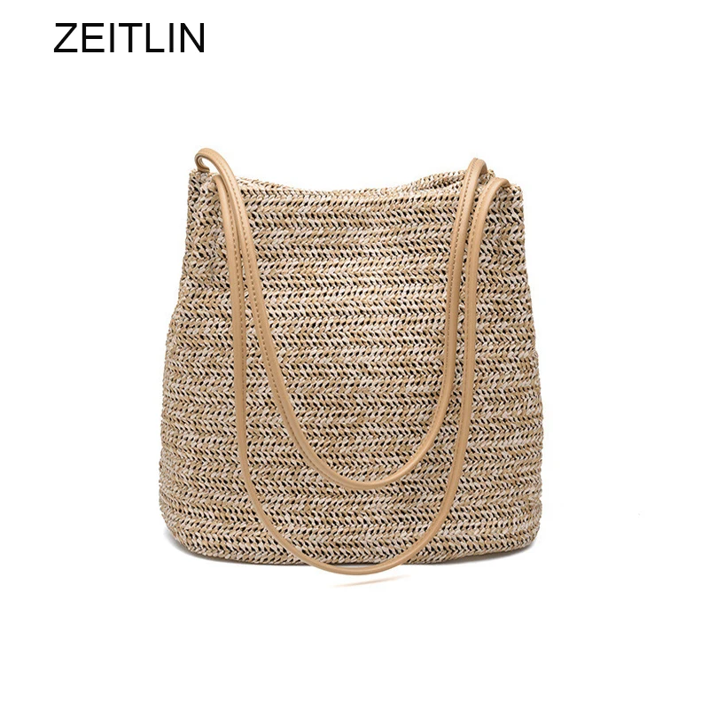 

2018 summer new style straw bag Korean leisure holiday beach bags woven bucket shoulder bag female women's messenger bags S132
