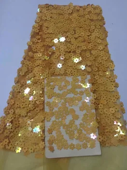 

French lace fabric 5yds/pce by dhl velvet with sequins laces for women luxury yellow dresses 2019 high quality nigerian fabric