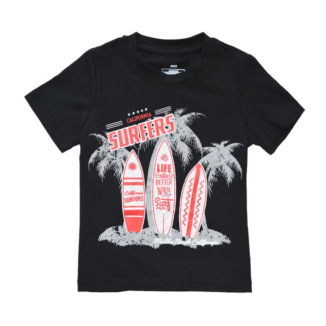 Детская летняя футболка с короткими рукавами и круглым вырезом для мальчиков, комплекты из топа и штанов, пляжные хлопковые комплекты с рисунками для малышей - Цвет: black shirt 309021
