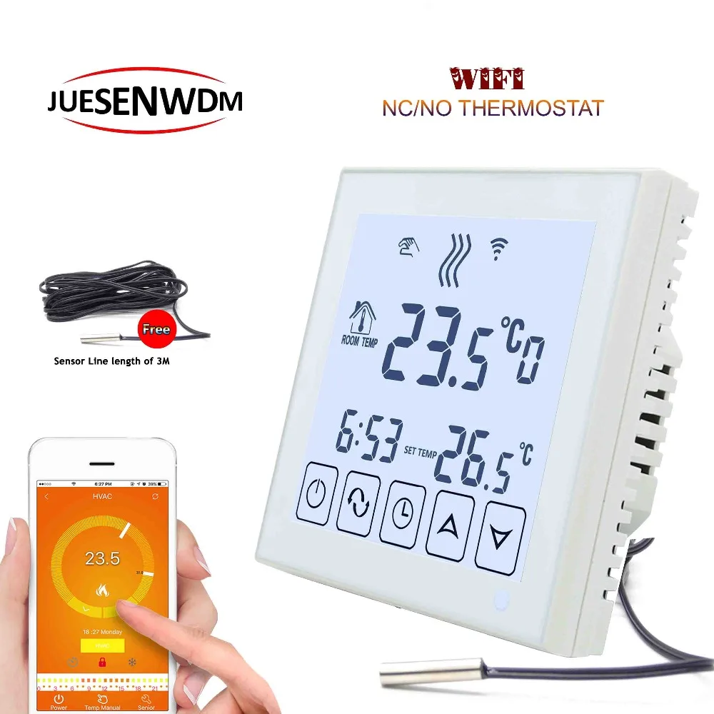 Google home Mobile sensor room thermostat wifi controlled NC/NO valve for  Radiant Floor Heating - AliExpress