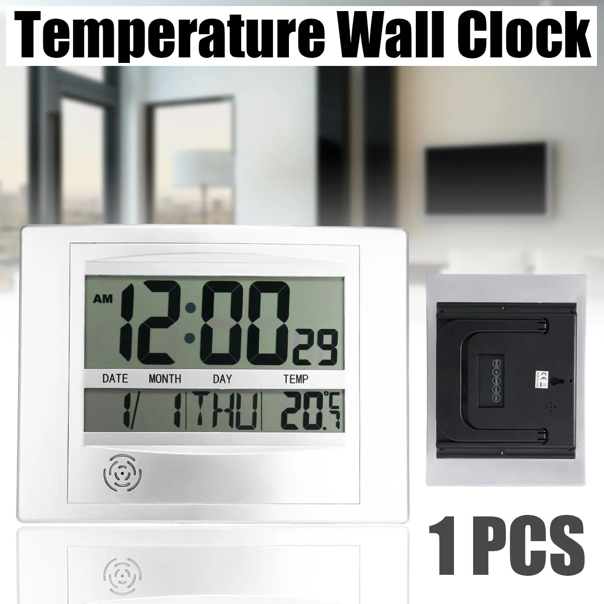 1pcs Temperature Wall Clock Digital LCD Time Display Indoor Home Hanging Living Room Office Decor