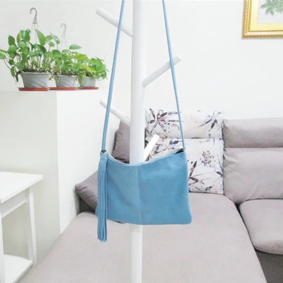 Простая стильная сумка из натуральной замши с бахромой, модная женская сумка-мессенджер, маленькая сумка из натуральной кожи для женщин, лето - Цвет: Light Blue