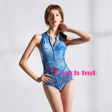 Спортивный купальник синий цельный купальник на молнии, женский купальник с принтом, купальный костюм, Большой размер XXL, контроль живота